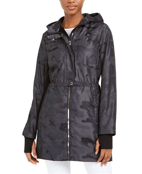 michael kors black camo raincoat with hood|Michael Kors rain jacket.